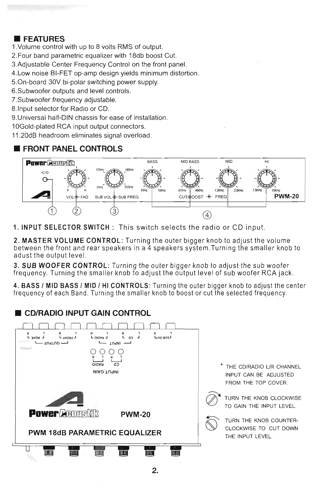 Power Acoustik PWM-20 manual 