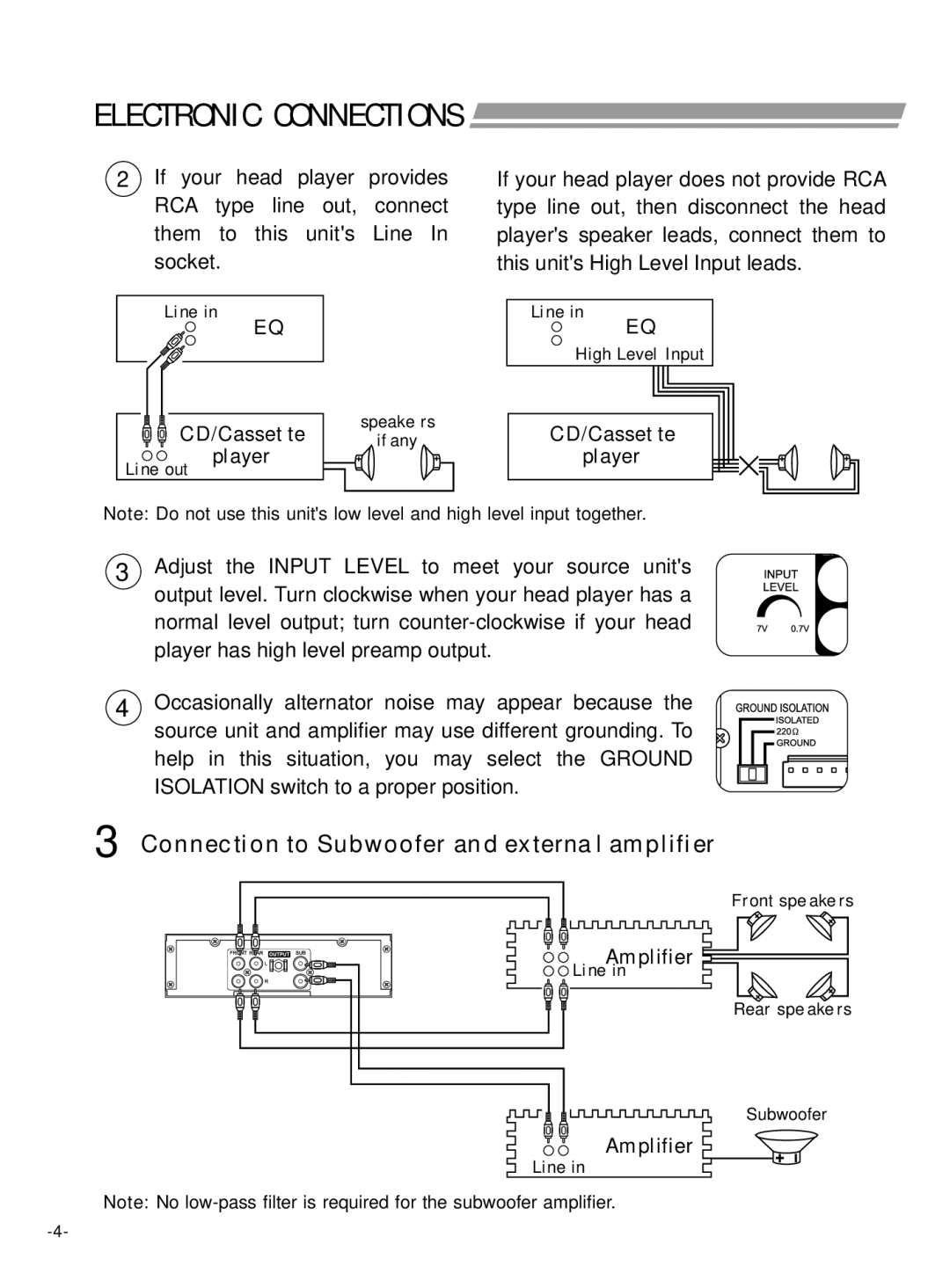 Power Acoustik PWM-30M instruction manual Connection to Subwoofer and externa l amplifier, CD/Casset te 