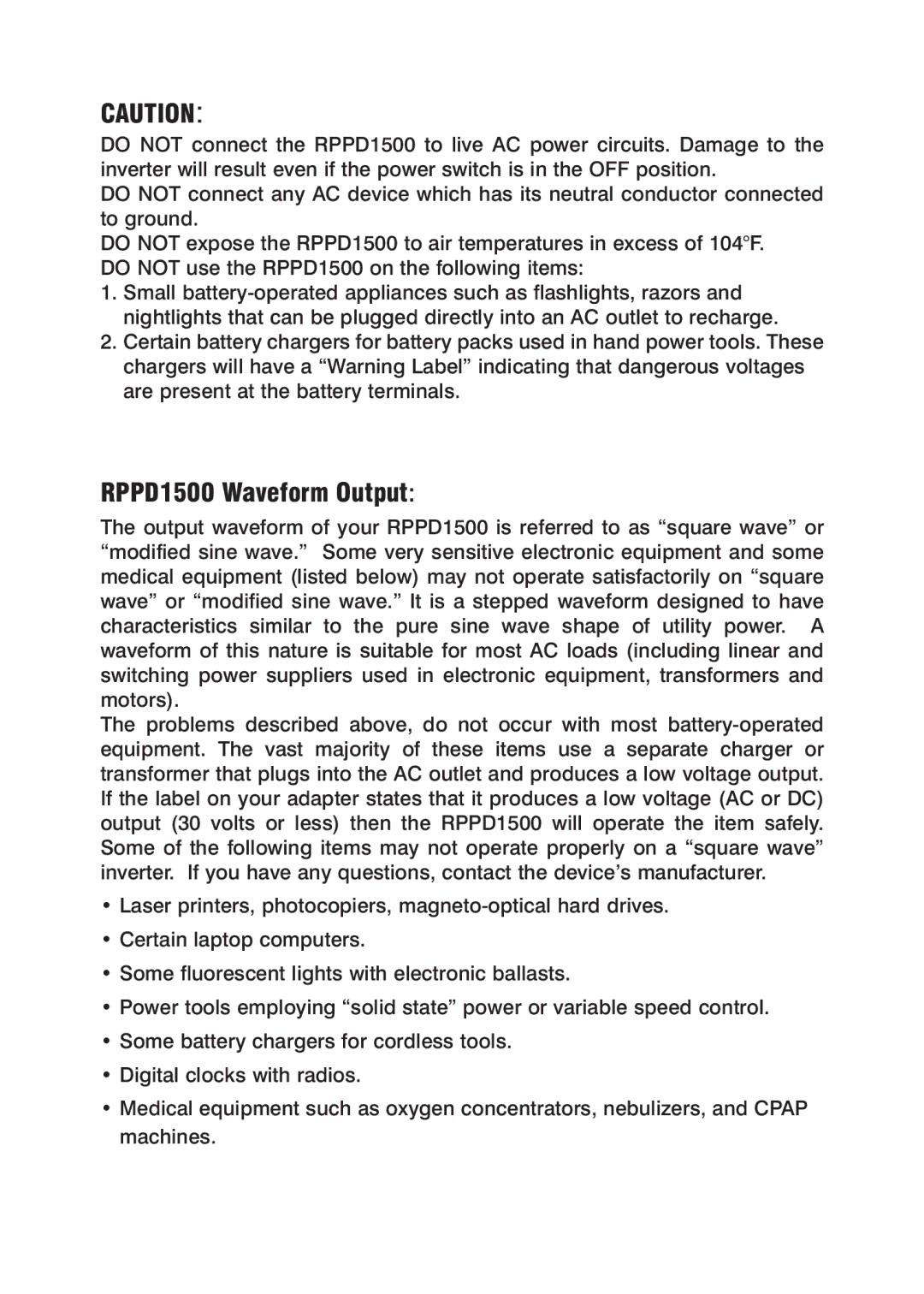 Power Drive manual RPPD1500 Waveform Output 