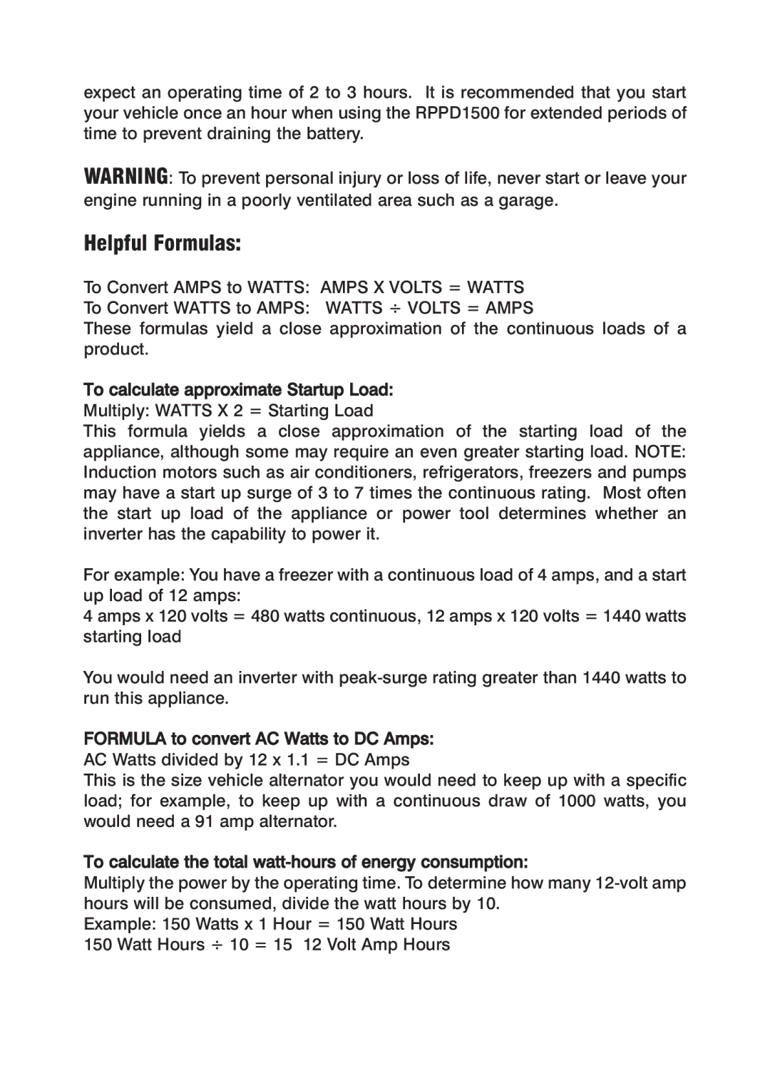 Power Drive 1500 manual Helpful Formulas 