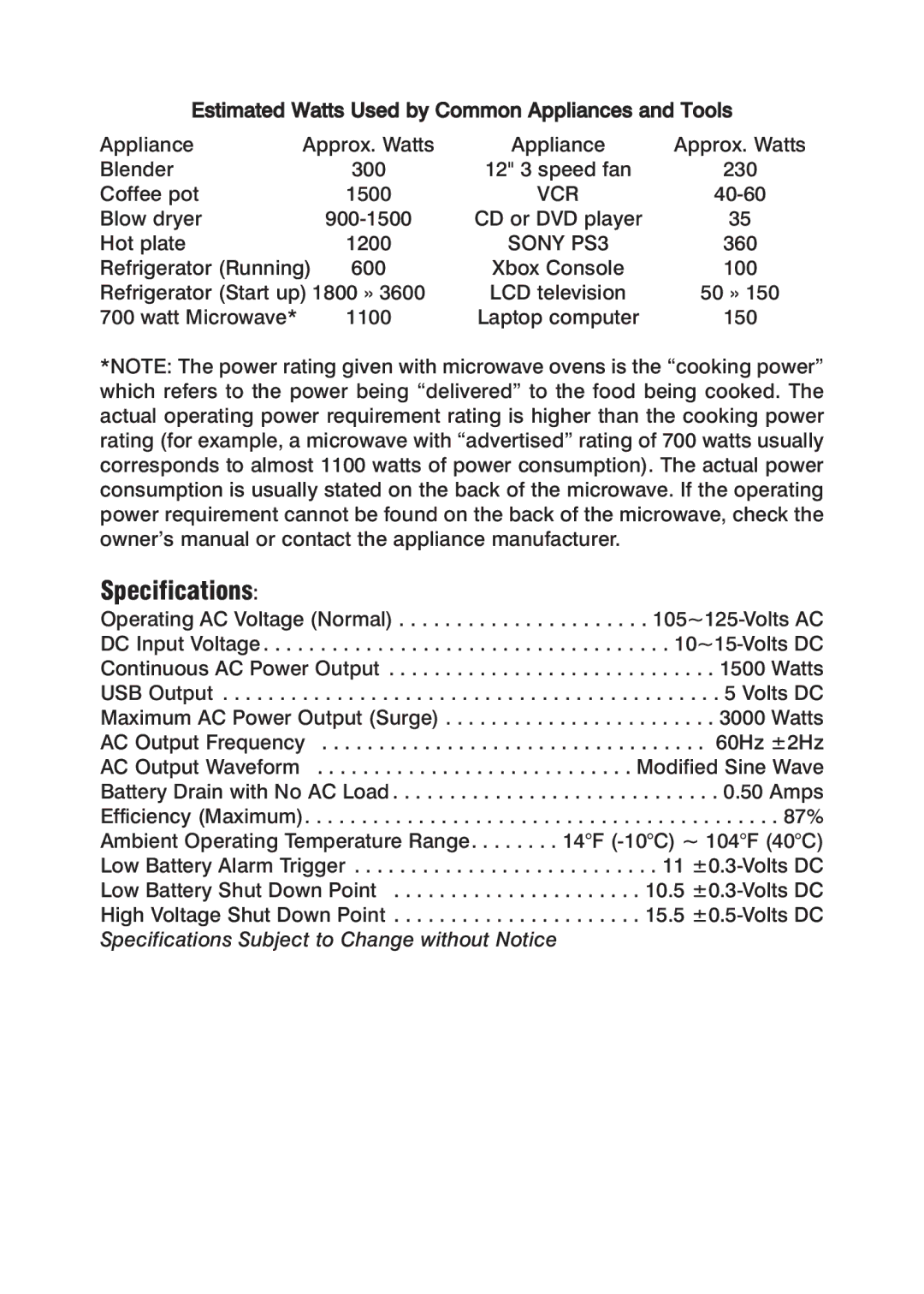 Power Drive 1500 manual Specifications, Sony PS3 