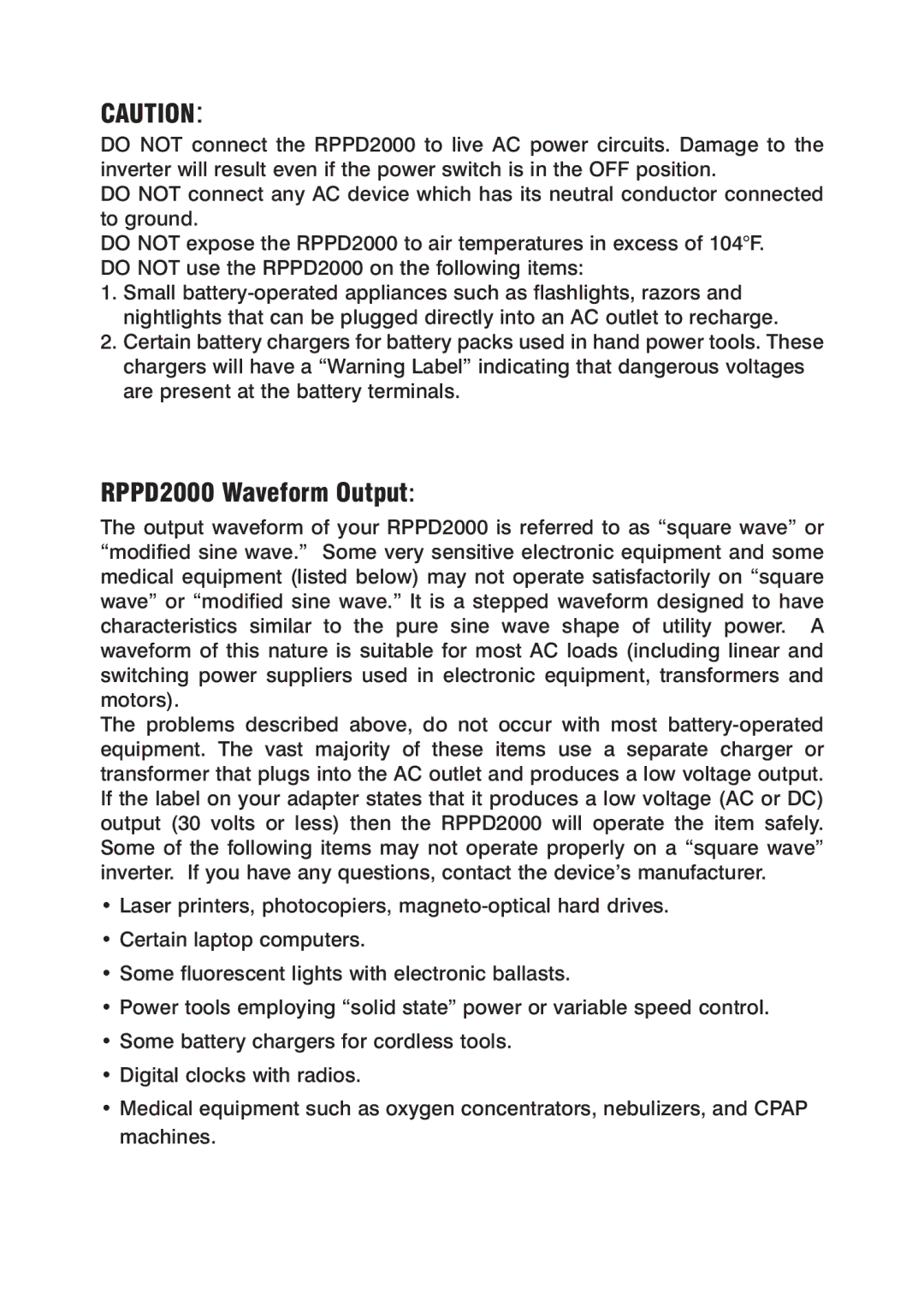 Power Drive manual RPPD2000 Waveform Output 