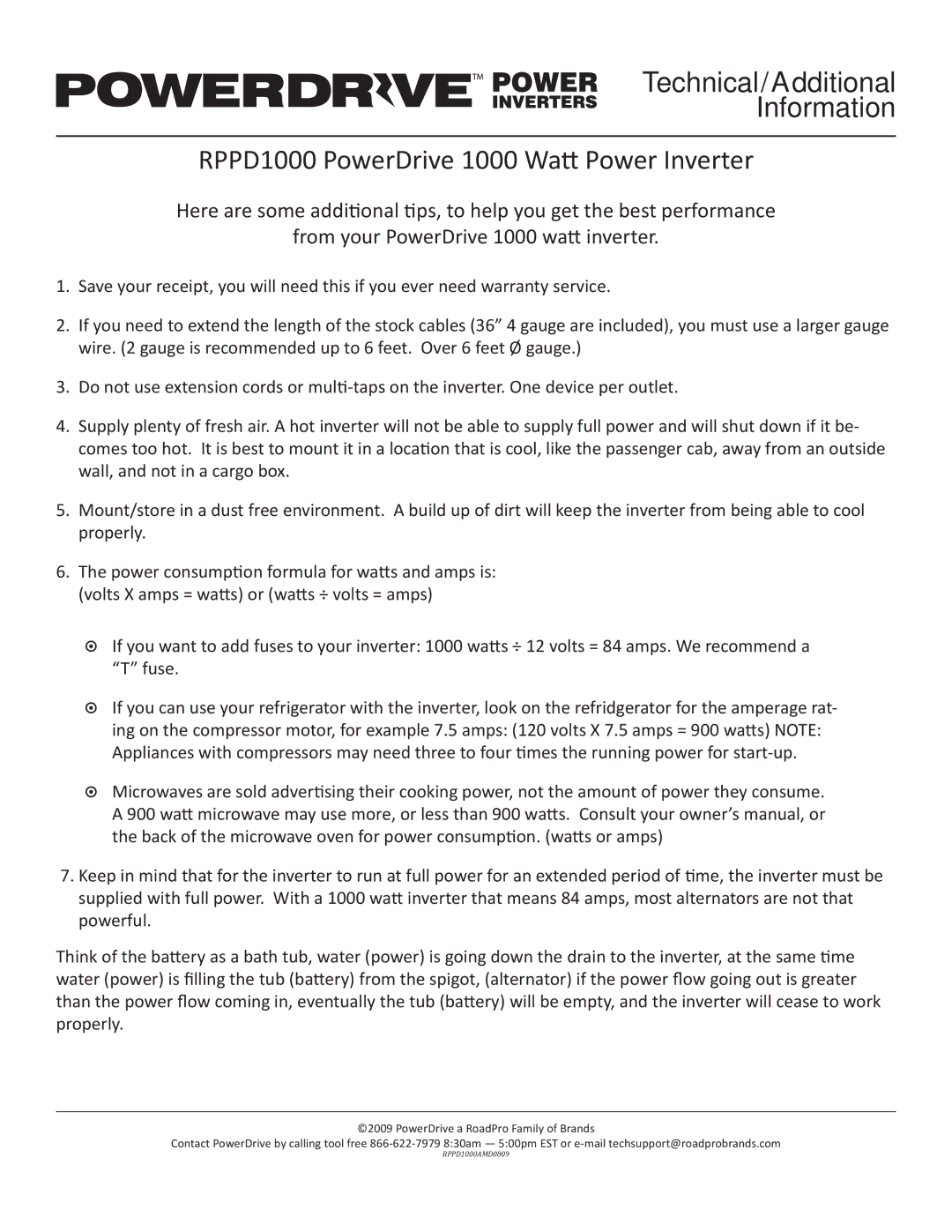 Power Drive manual RPPD1000 PowerDrive 1000 Watt Power Inverter 