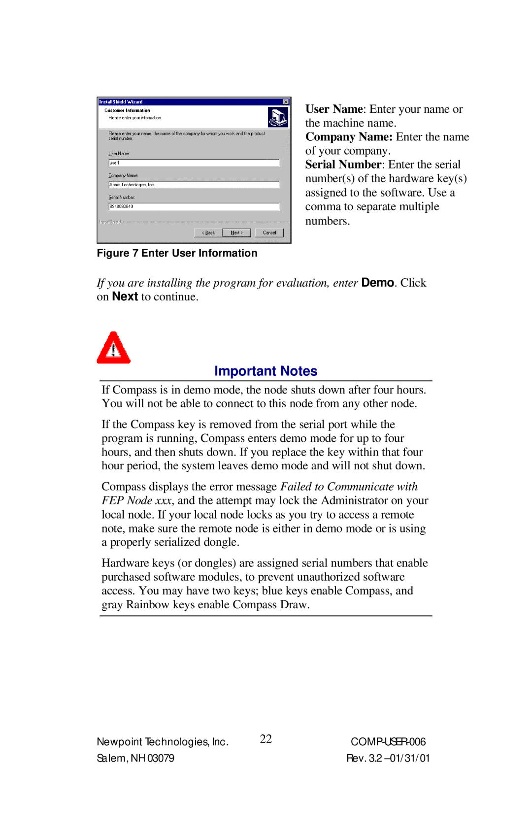 Power Sentry 4 manual Enter User Information 