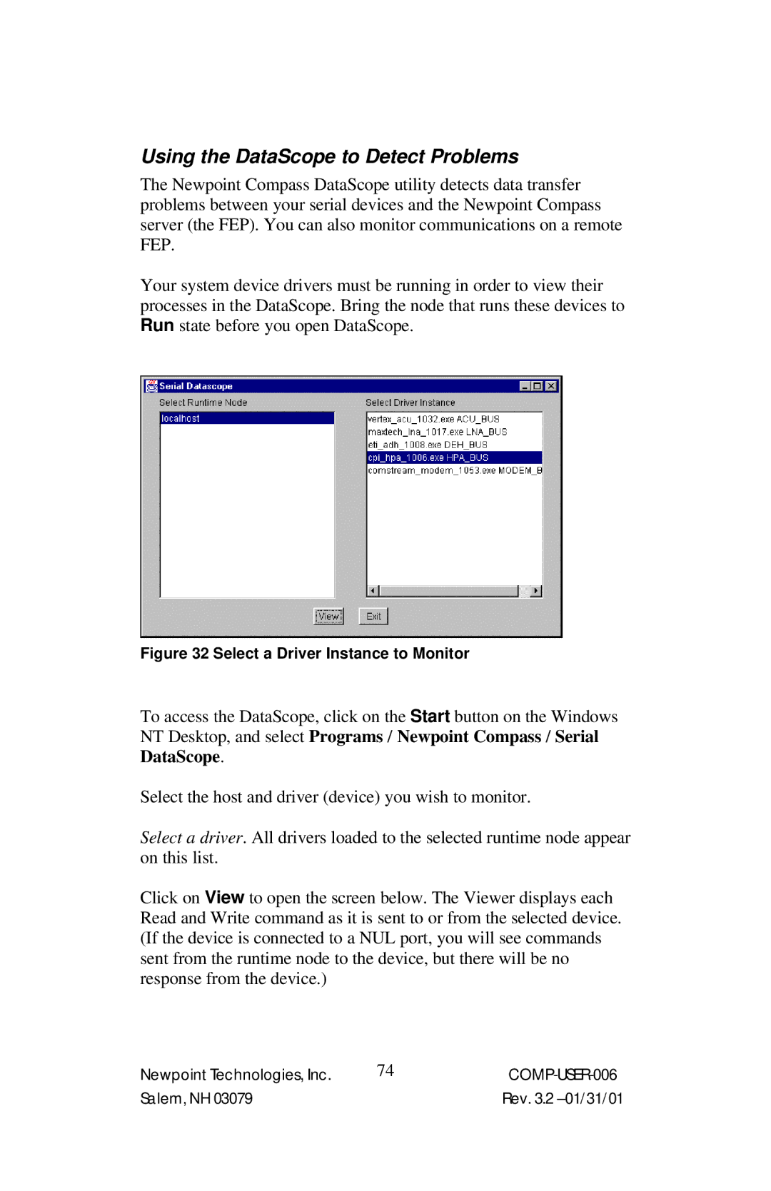 Power Sentry 4 manual Using the DataScope to Detect Problems, Select a Driver Instance to Monitor 