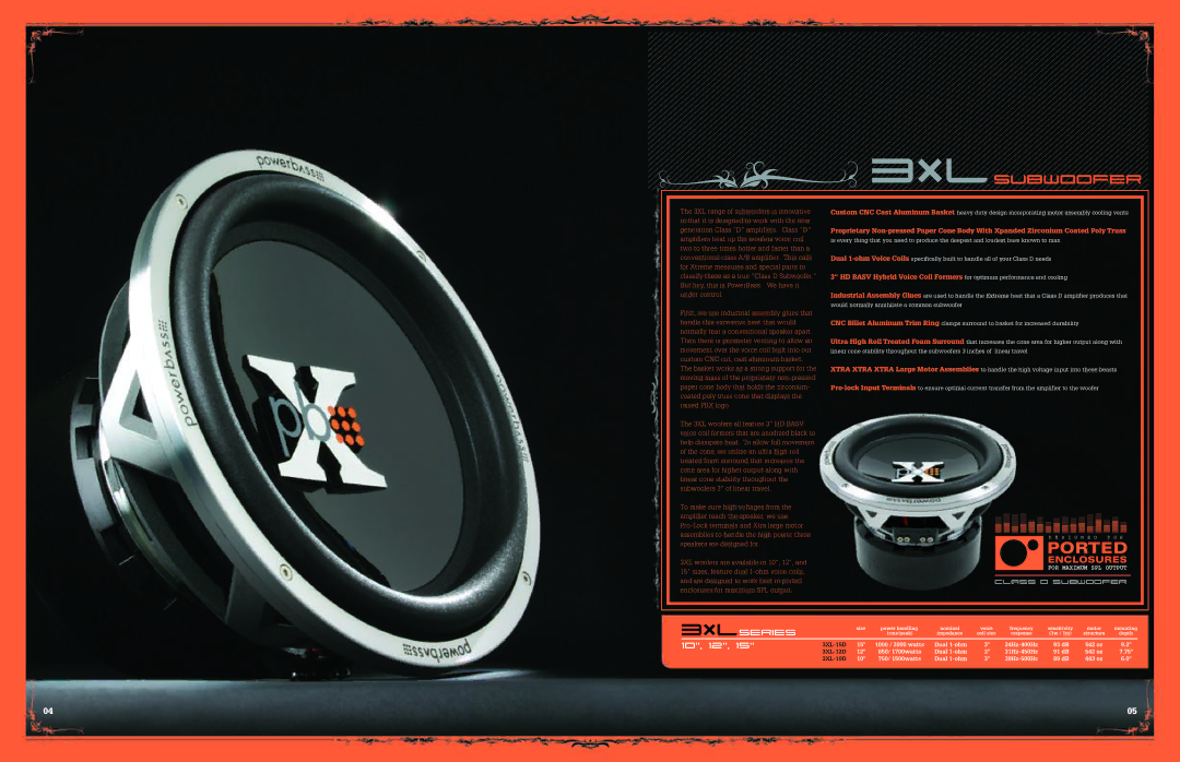 PowerBass specifications Ported, 3XLSUBWOOFER, 3XLSERIES 