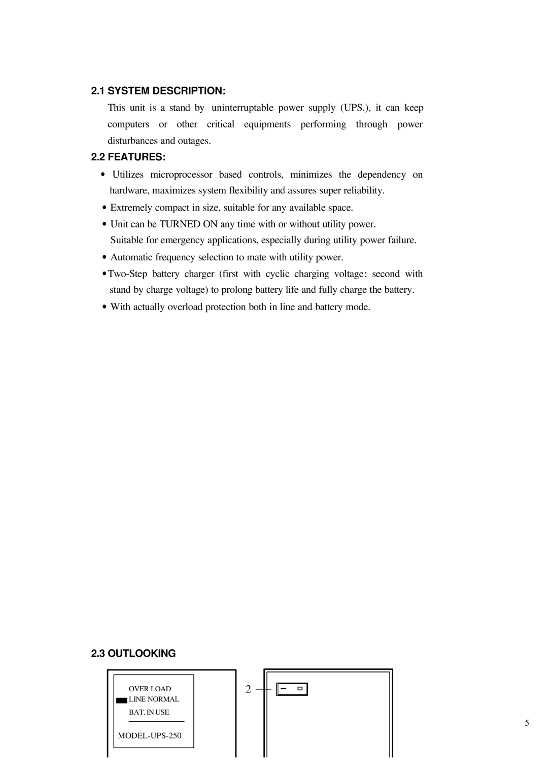 Powercom UPS-200, 400, 250 user manual System Description, Features, Outlooking 