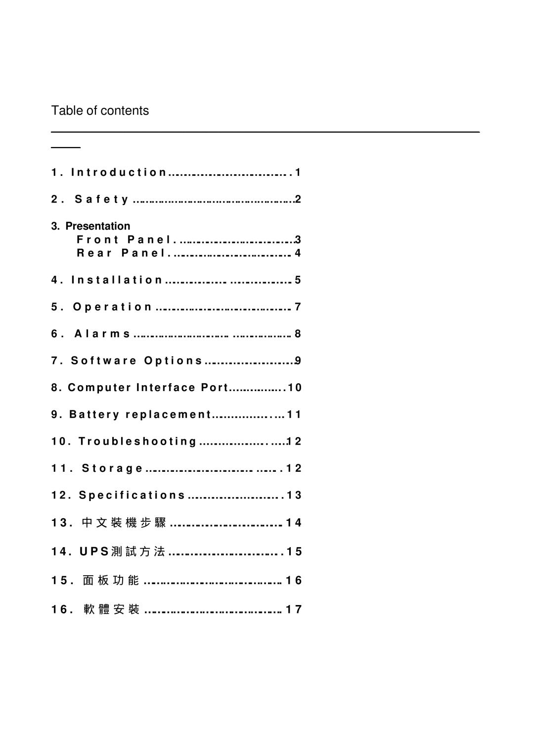 Powercom 625AP, 525AP, 425AP, 325A user manual Table of contents 