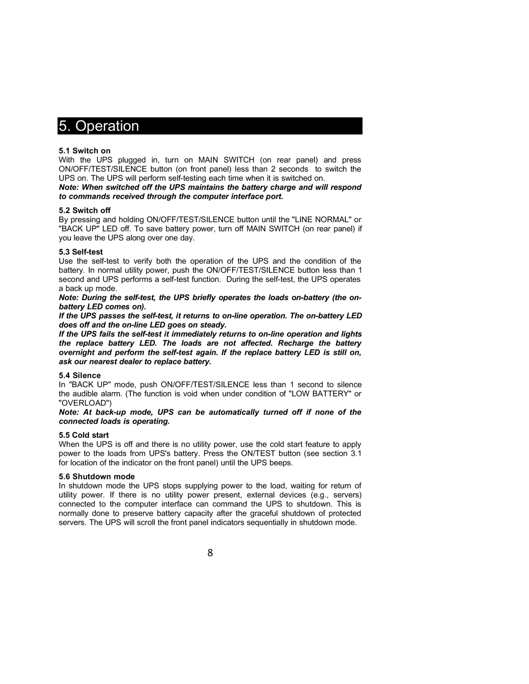 Powercom 800VA user manual Operation 