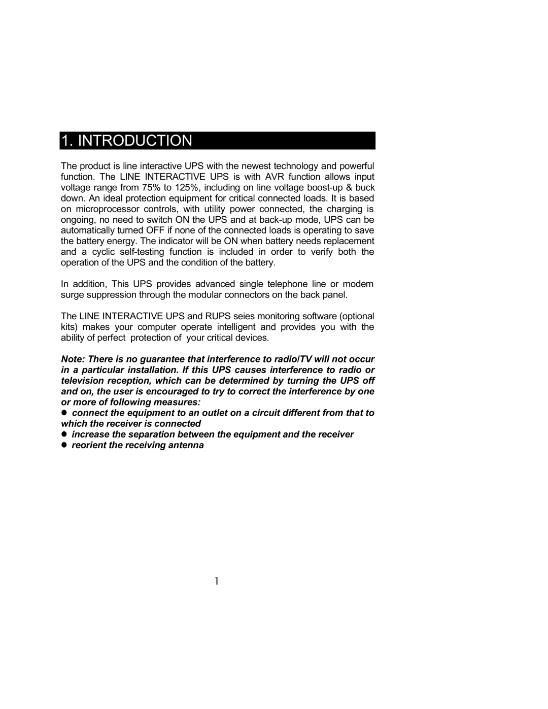 Powercom 800VA user manual Introduction 