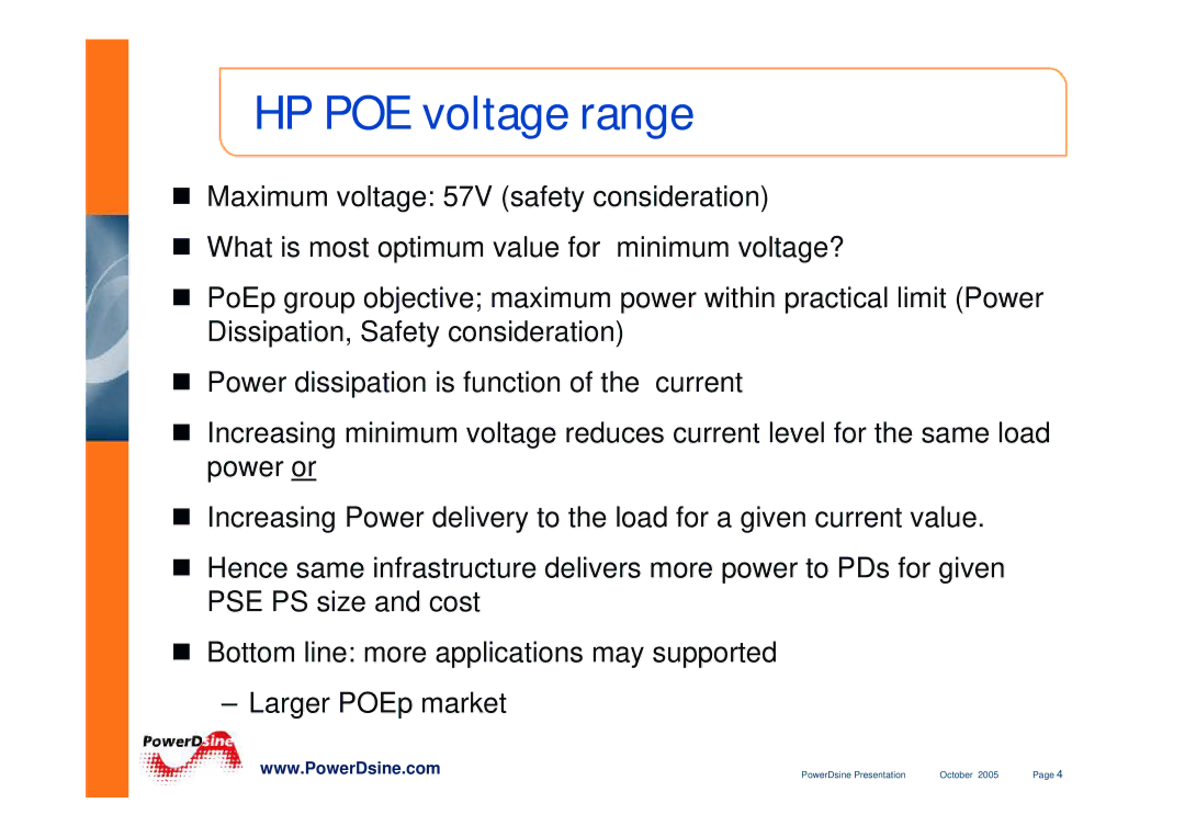 PowerDsine IEEE802.3 manual HP POE voltage range 