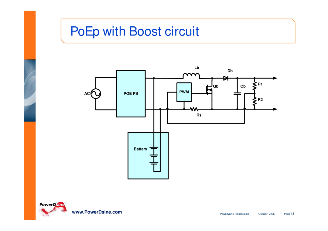 PowerDsine IEEE802.3 PoEp with Boost circuit, POE PS Battery, Lb Db Qb Rs, Cb R1 R2, PowerDsine Presentation, October 