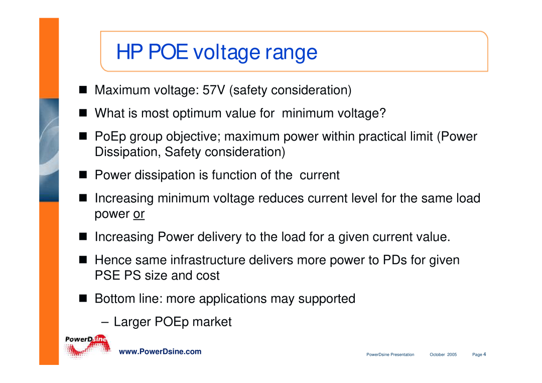 PowerDsine IEEE802.3 manual HP POE voltage range 