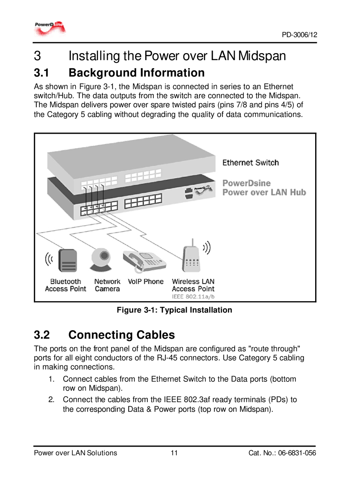 PowerDsine PD-3012, PD-3006 manual Background Information, Connecting Cables 