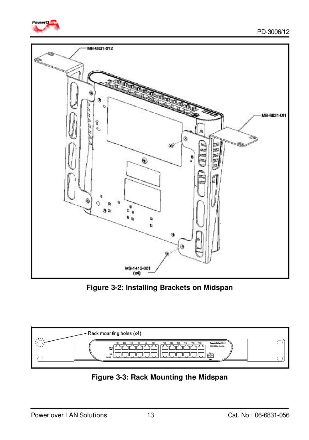 PowerDsine PD-3012, PD-3006 manual Installing Brackets on Midspan 