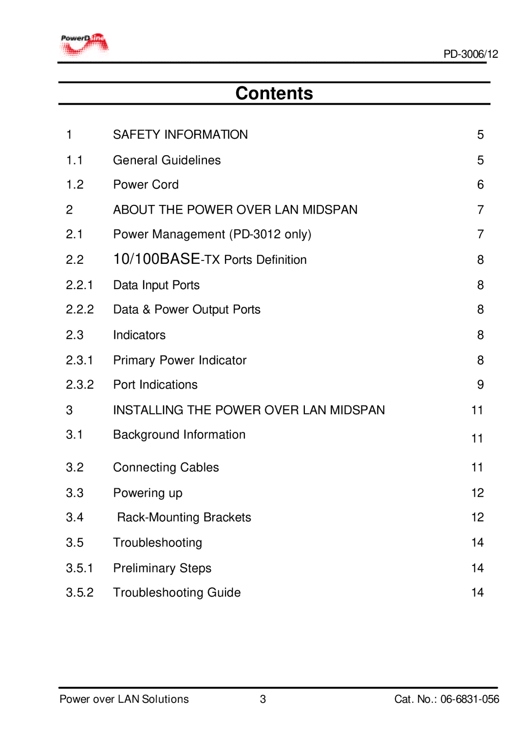 PowerDsine PD-3012, PD-3006 manual Contents 