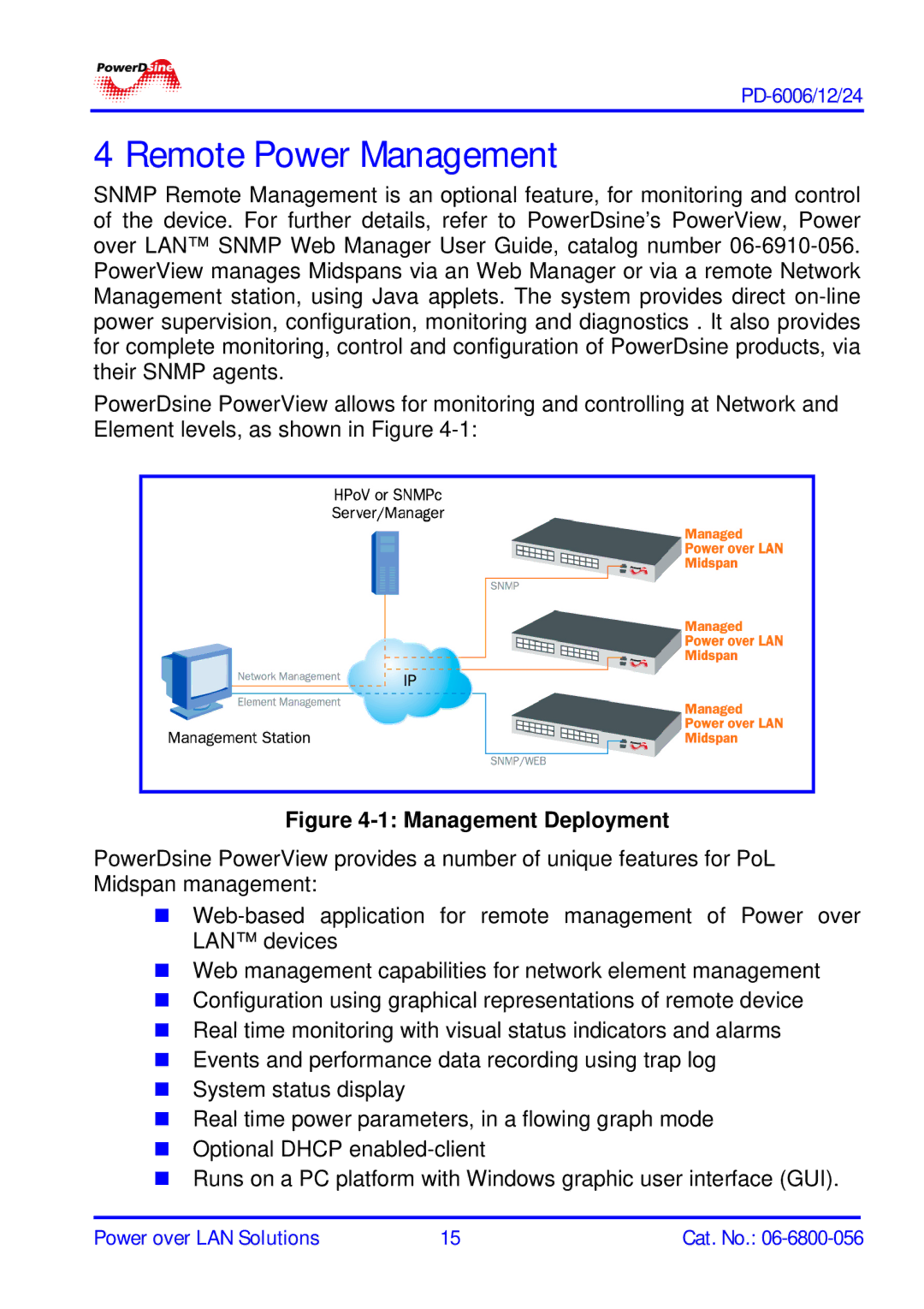 PowerDsine PD-6006, PD-6012, PD-6024 manual Remote Power Management, Management Deployment 