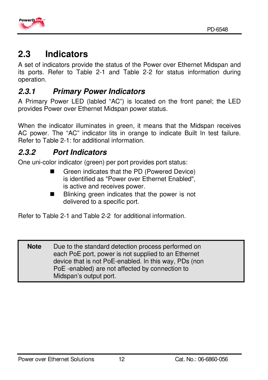 PowerDsine PD-6548 manual Primary Power Indicators 