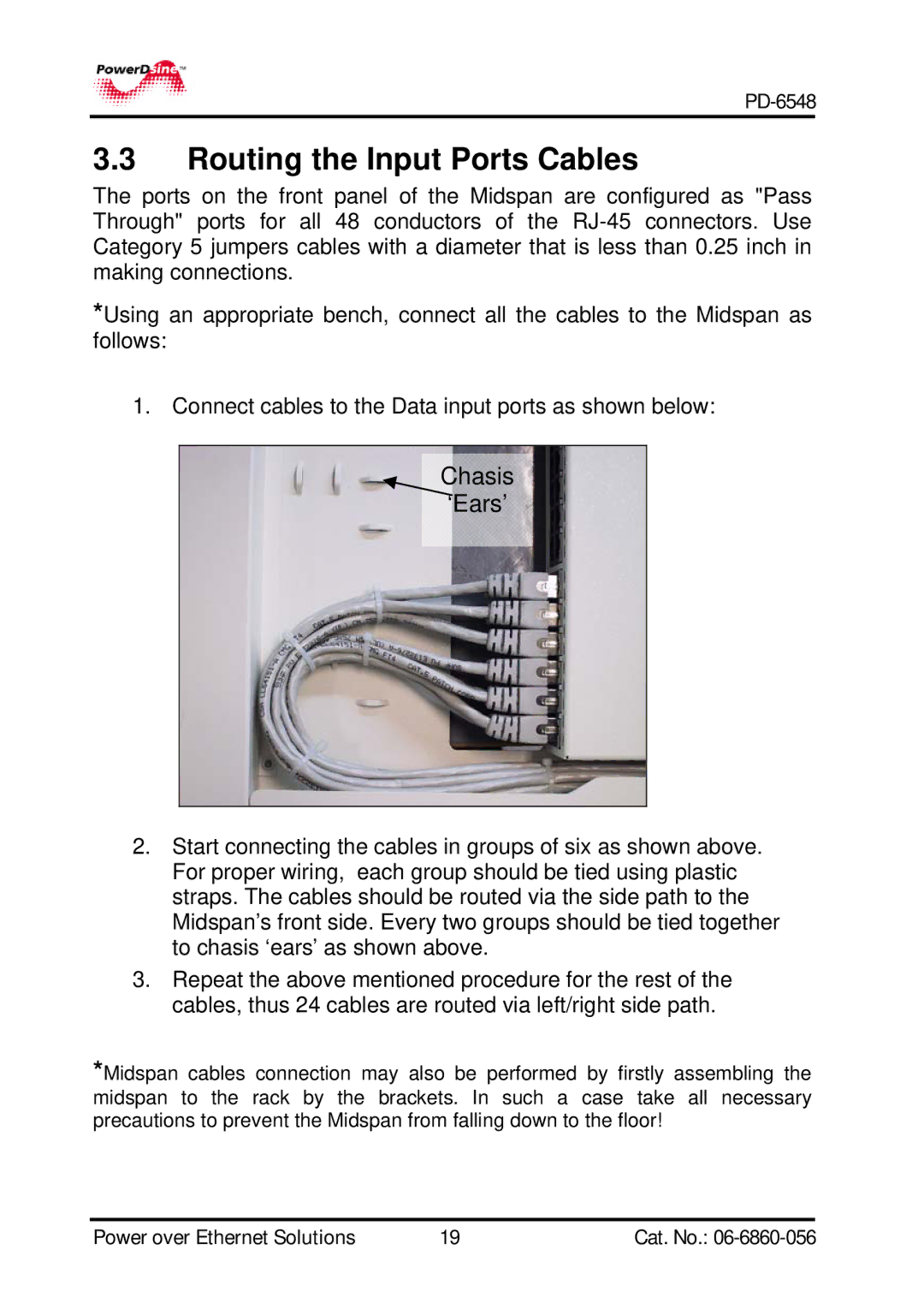 PowerDsine PD-6548 manual Routing the Input Ports Cables, Chasis ‘Ears’ 