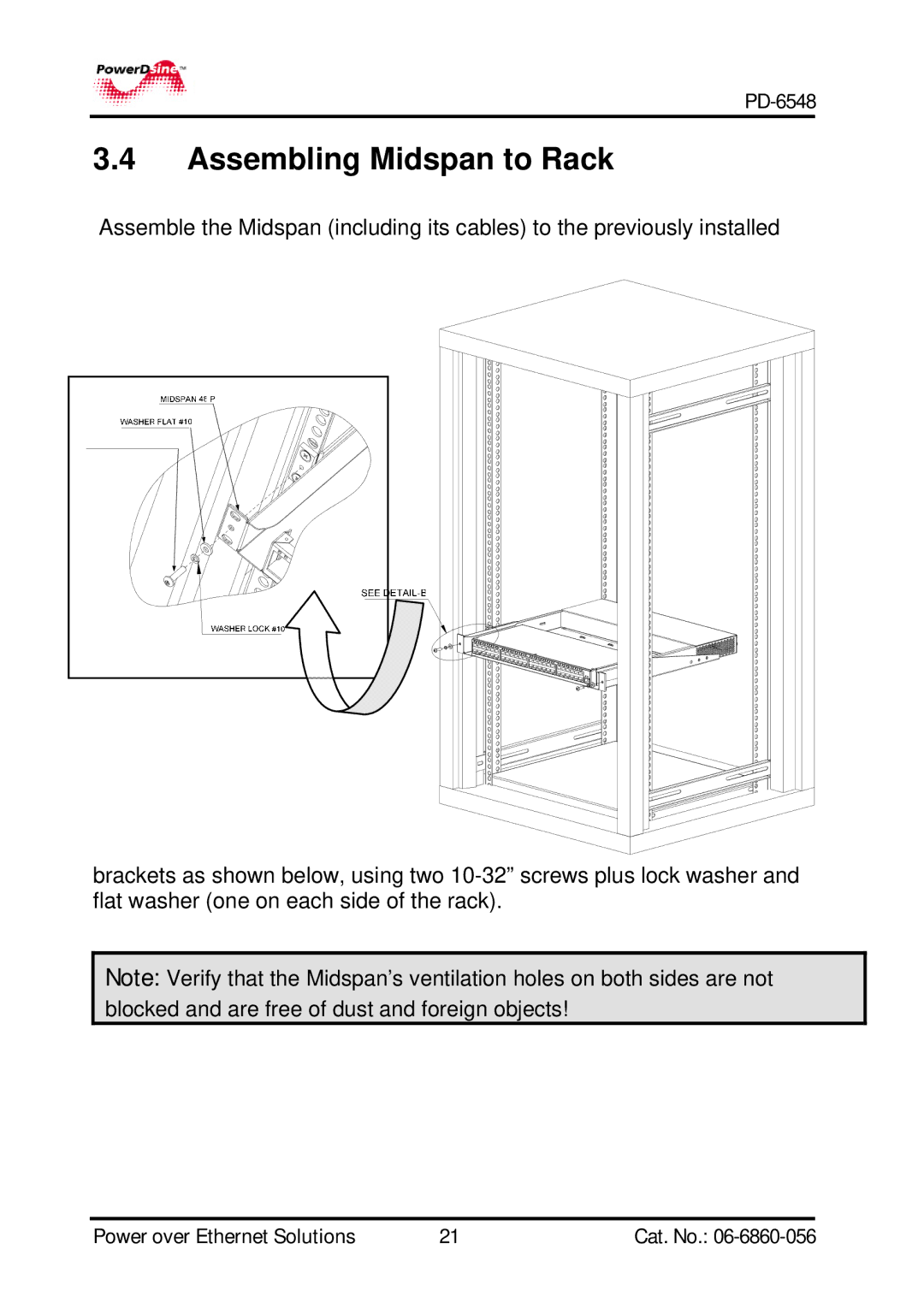 PowerDsine PD-6548 manual Assembling Midspan to Rack 