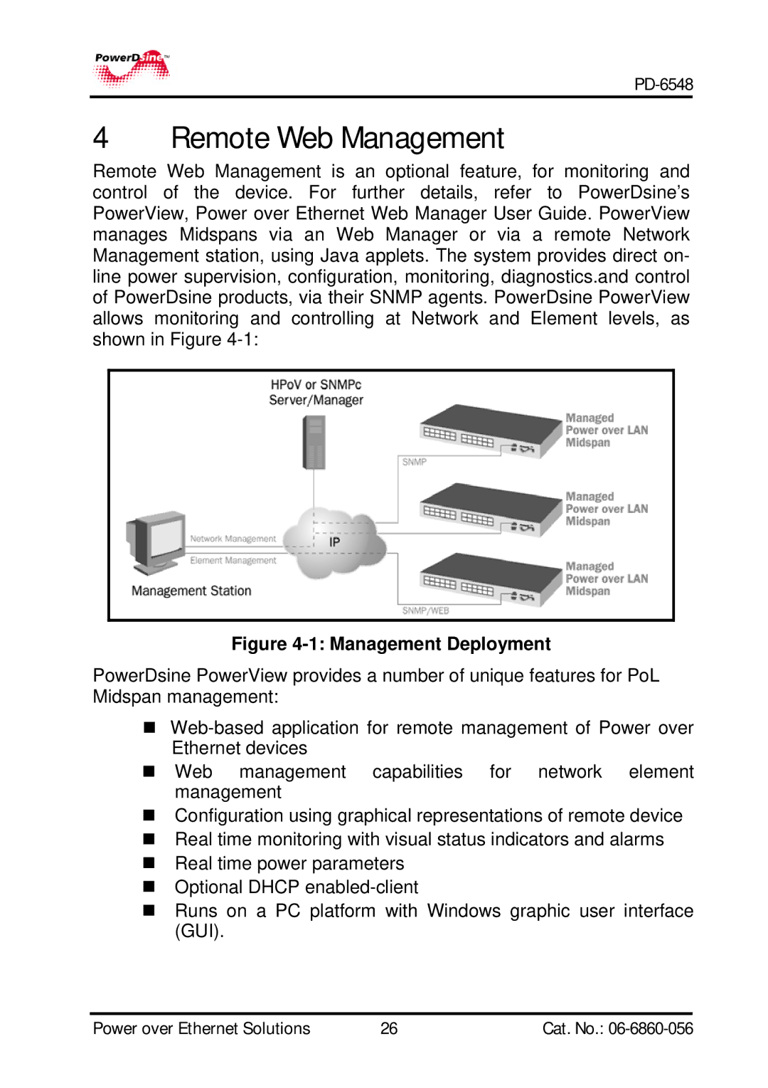 PowerDsine PD-6548 manual Remote Web Management, Management Deployment 