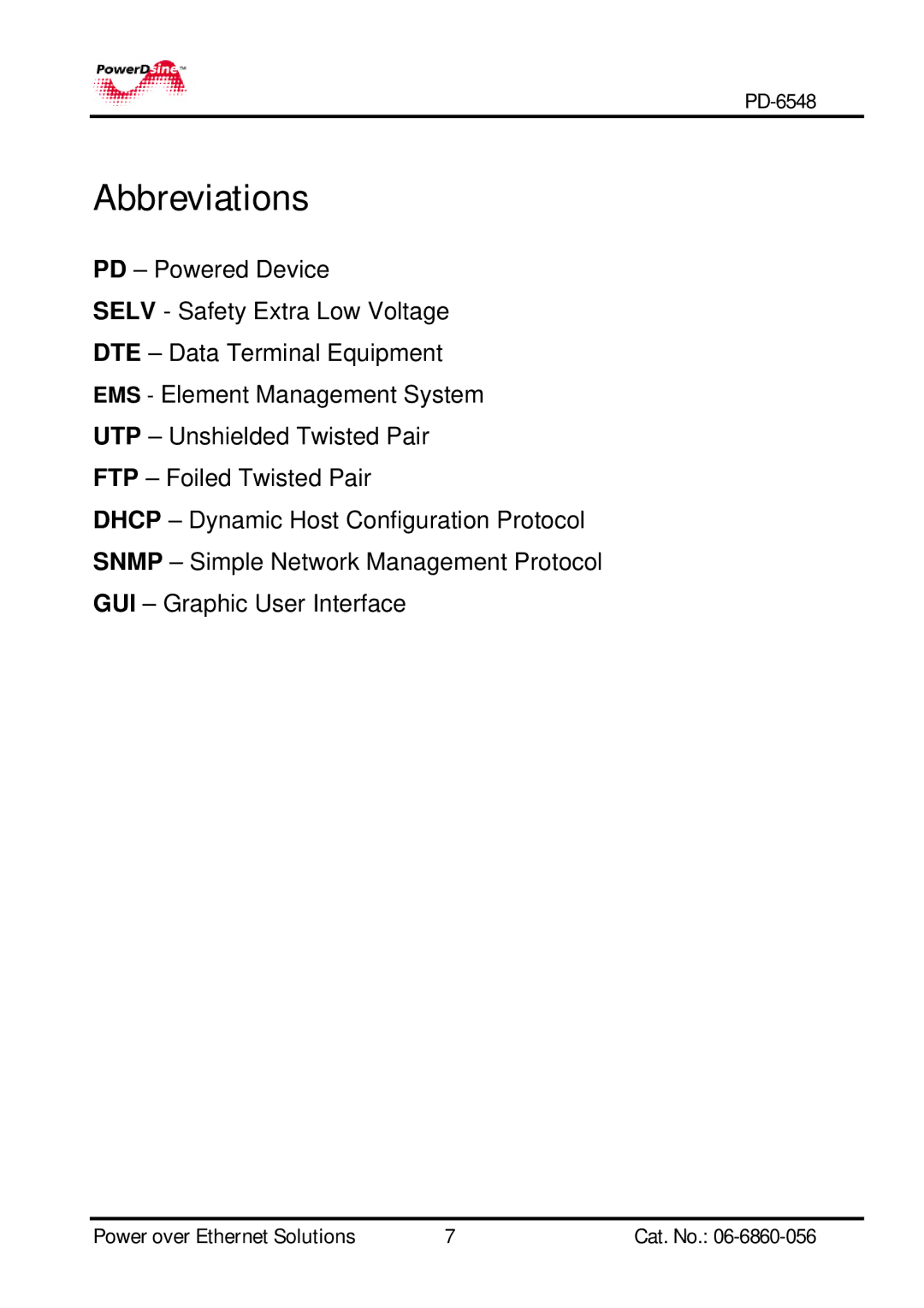 PowerDsine PD-6548 manual Abbreviations 