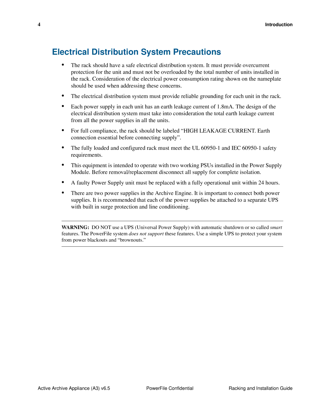 PowerFile A3 manual Electrical Distribution System Precautions 