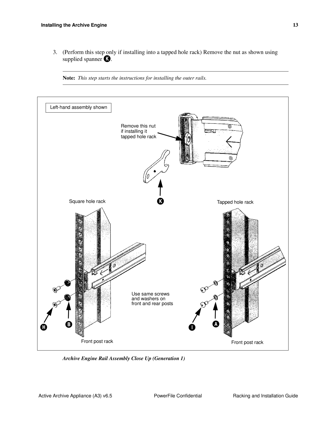 PowerFile A3 manual Archive Engine Rail Assembly Close Up Generation 