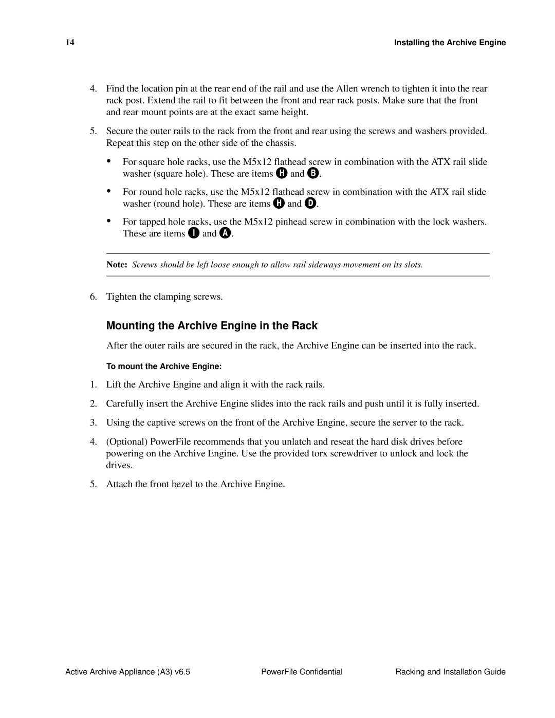 PowerFile A3 manual Mounting the Archive Engine in the Rack 
