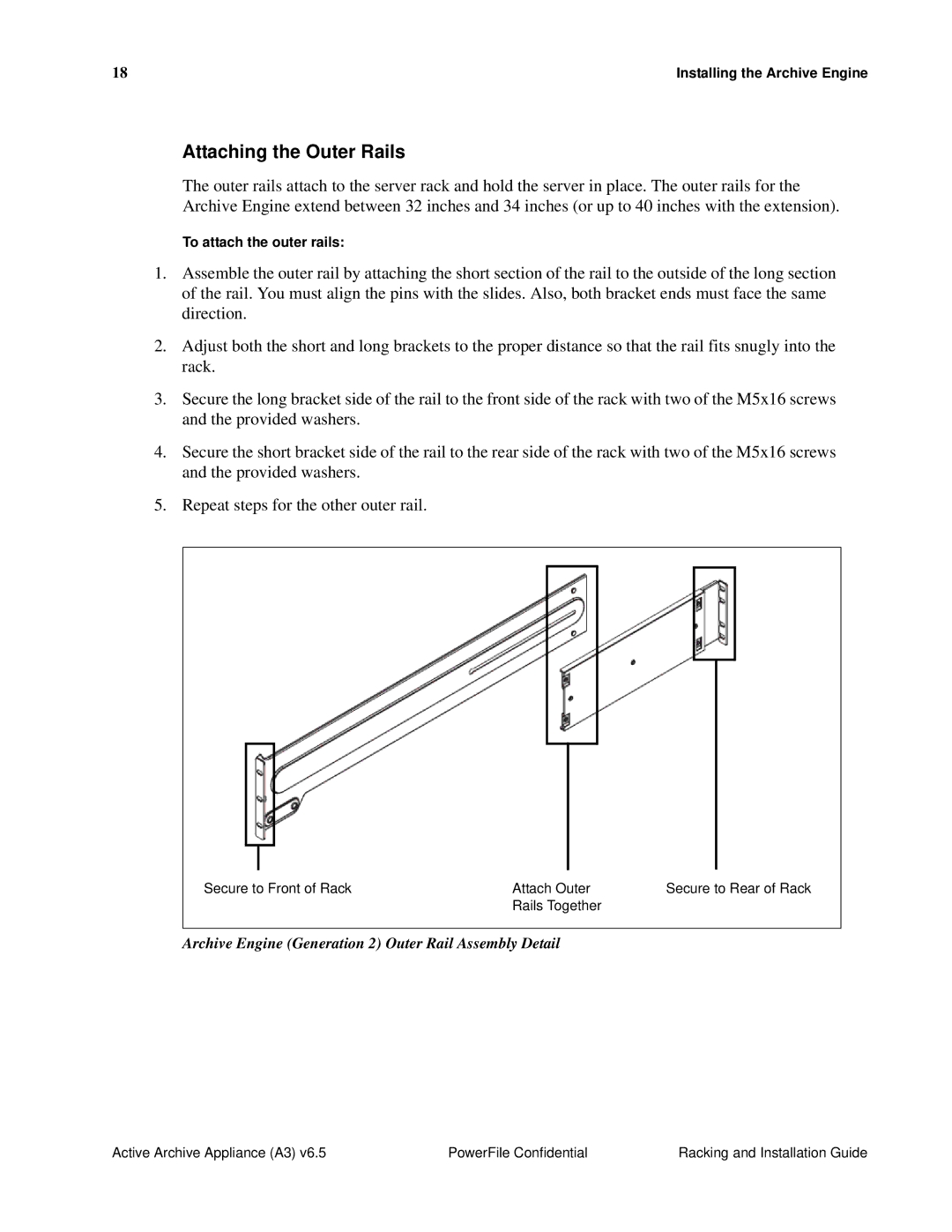 PowerFile A3 manual Attaching the Outer Rails, Archive Engine Generation 2 Outer Rail Assembly Detail 