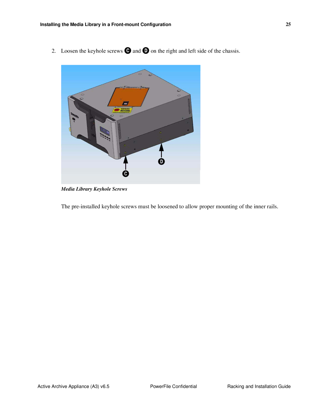 PowerFile A3 manual Media Library Keyhole Screws 