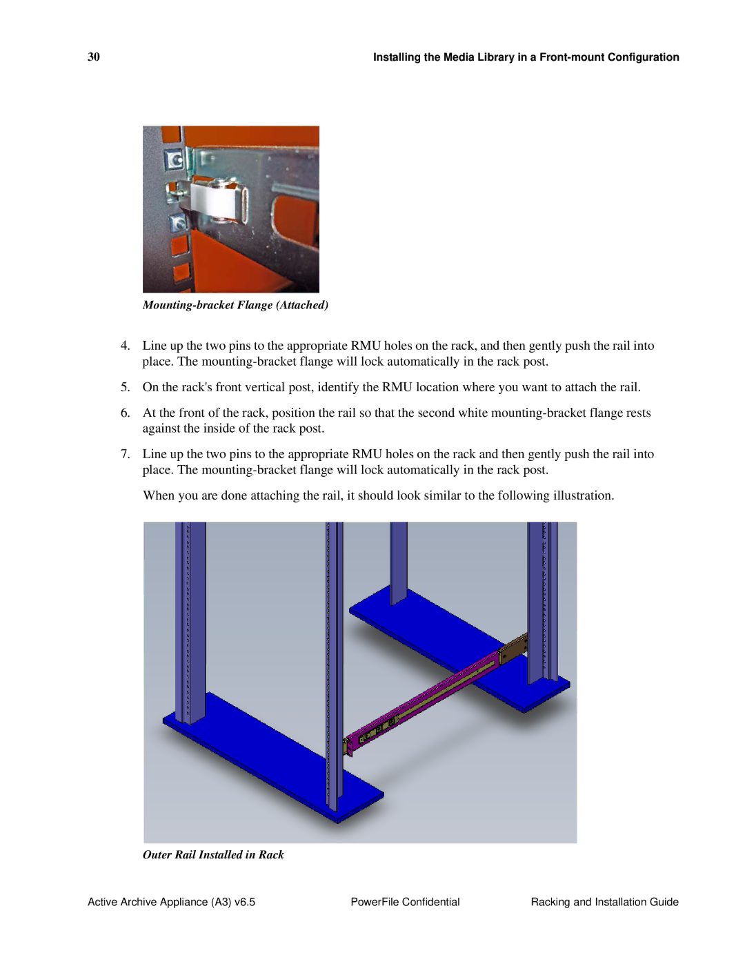 PowerFile A3 manual Mounting-bracket Flange Attached, Outer Rail Installed in Rack 