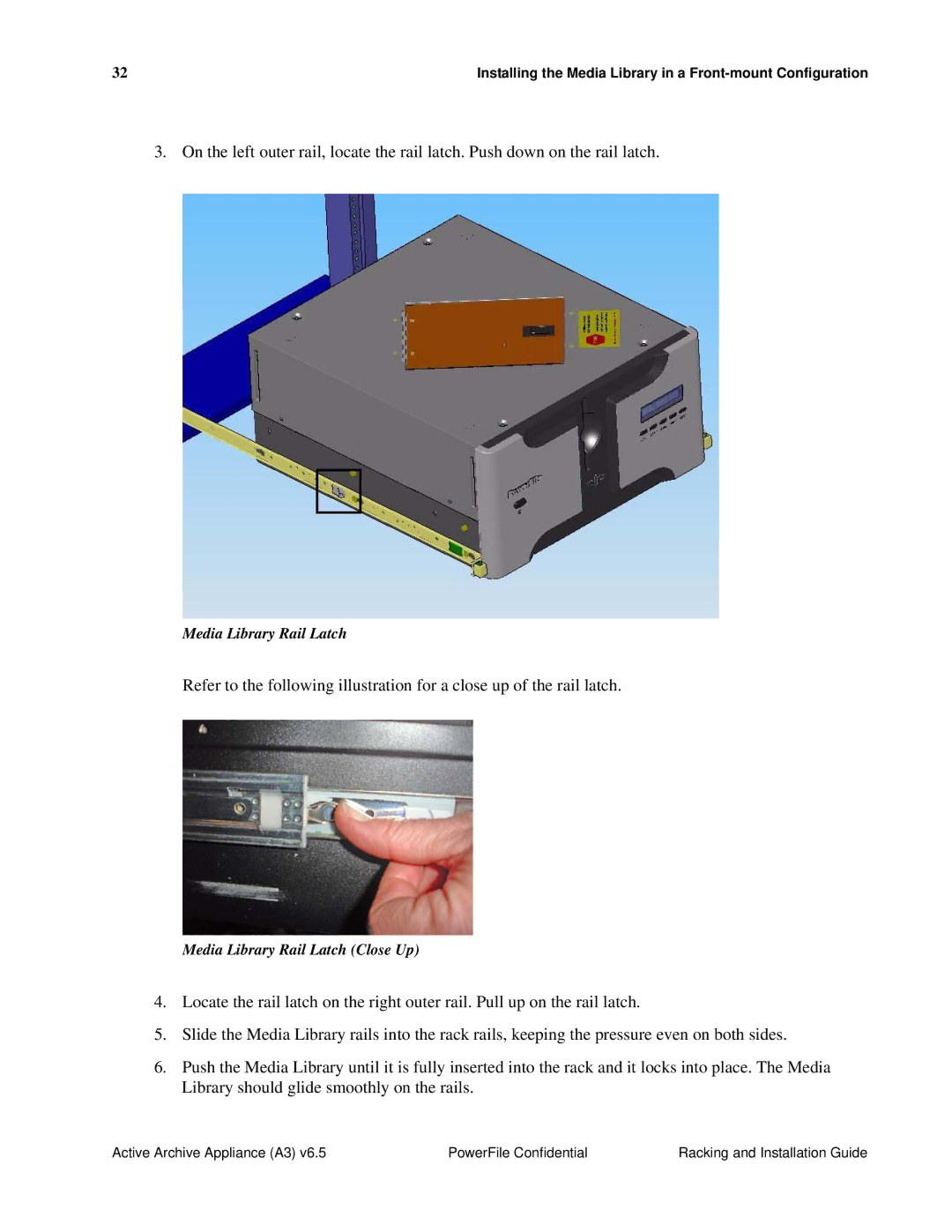 PowerFile A3 manual Media Library Rail Latch Close Up 