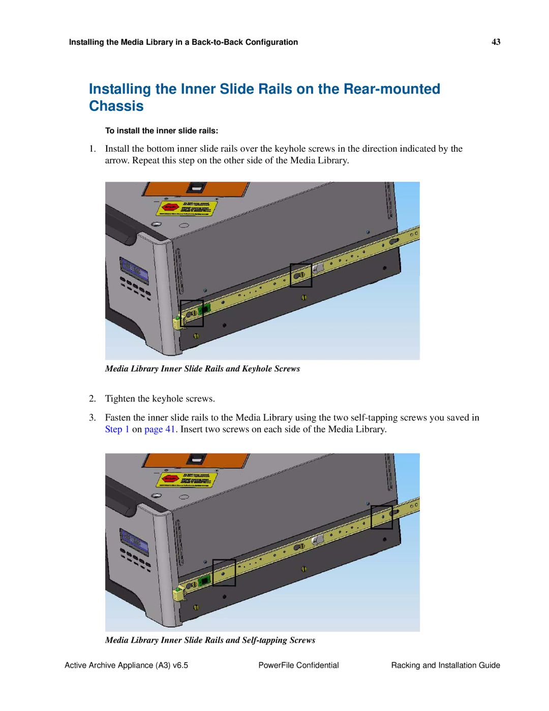 PowerFile A3 manual Installing the Inner Slide Rails on the Rear-mounted Chassis 