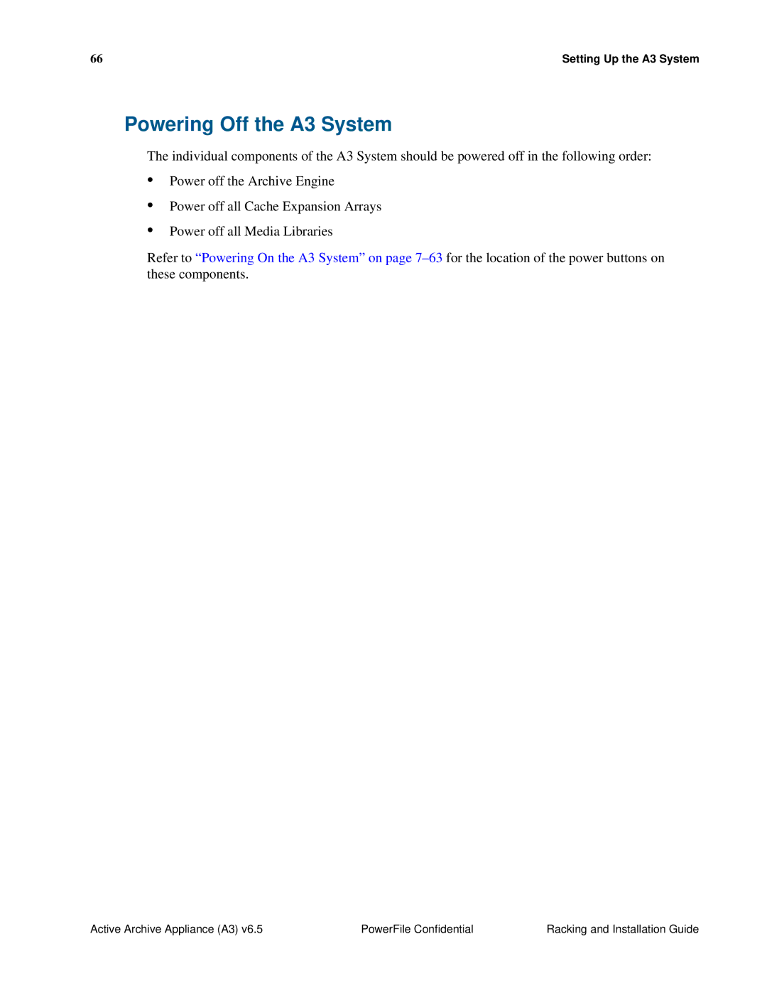 PowerFile manual Powering Off the A3 System 