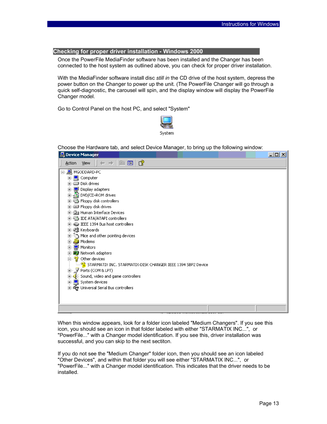 PowerFile C200S, C200 Studio, R200 manual Checking for proper driver installation Windows 