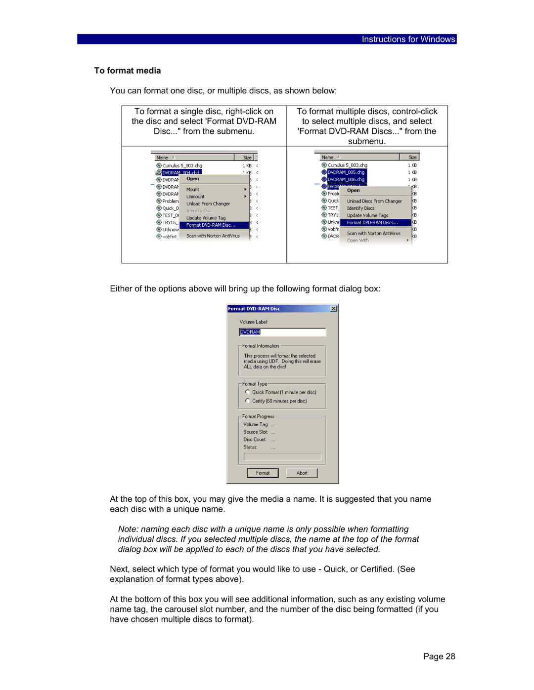 PowerFile C200S, C200 Studio, R200 manual To format media 