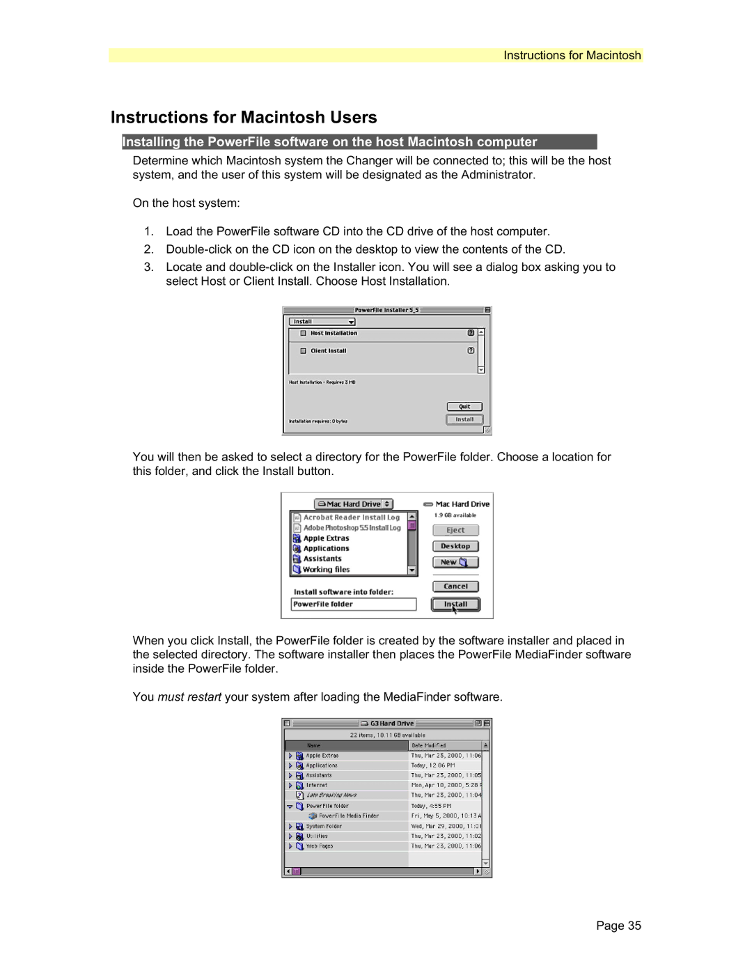 PowerFile C200 Studio, R200, C200S manual Instructions for Macintosh Users 