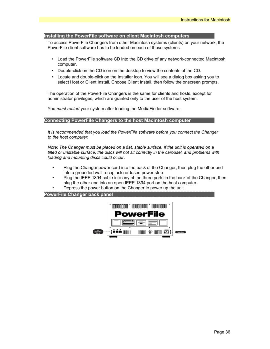 PowerFile R200, C200 Studio, C200S manual Connecting PowerFile Changers to the host Macintosh computer 