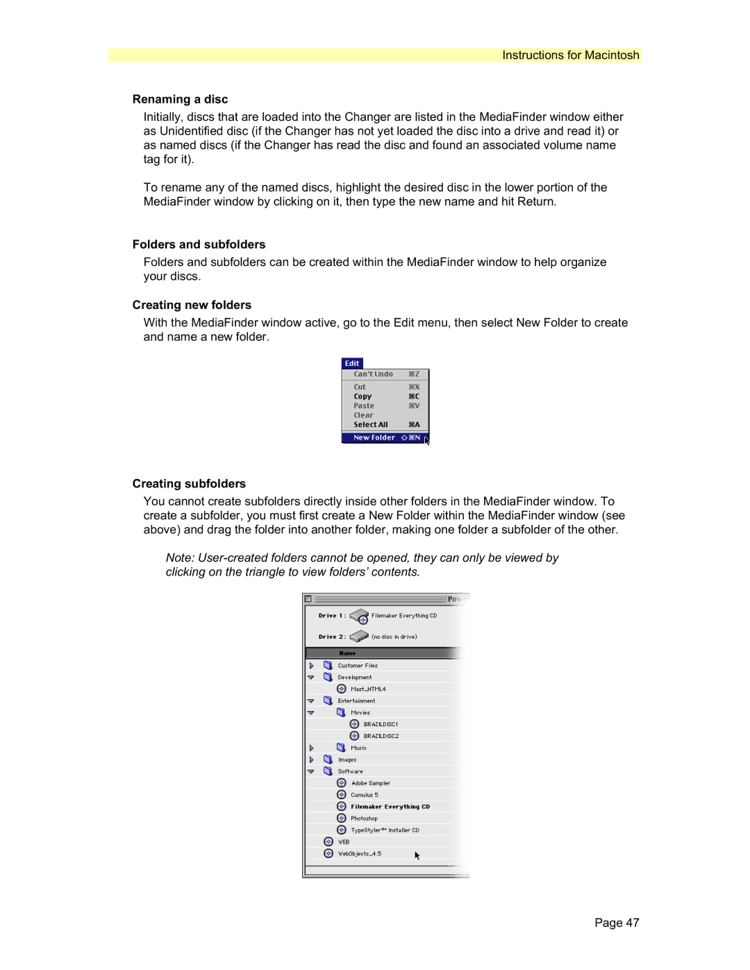 PowerFile C200 Studio, R200, C200S manual Folders and subfolders, Creating new folders, Creating subfolders 