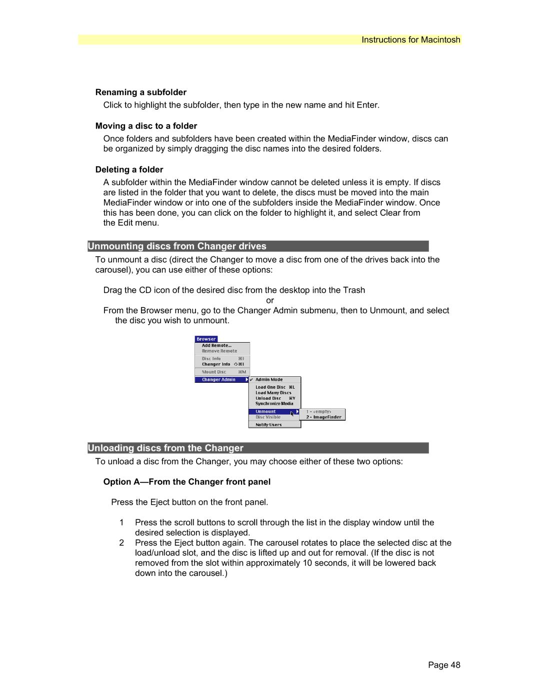 PowerFile R200, C200 Studio, C200S manual Moving a disc to a folder, Deleting a folder, Option A-From the Changer front panel 