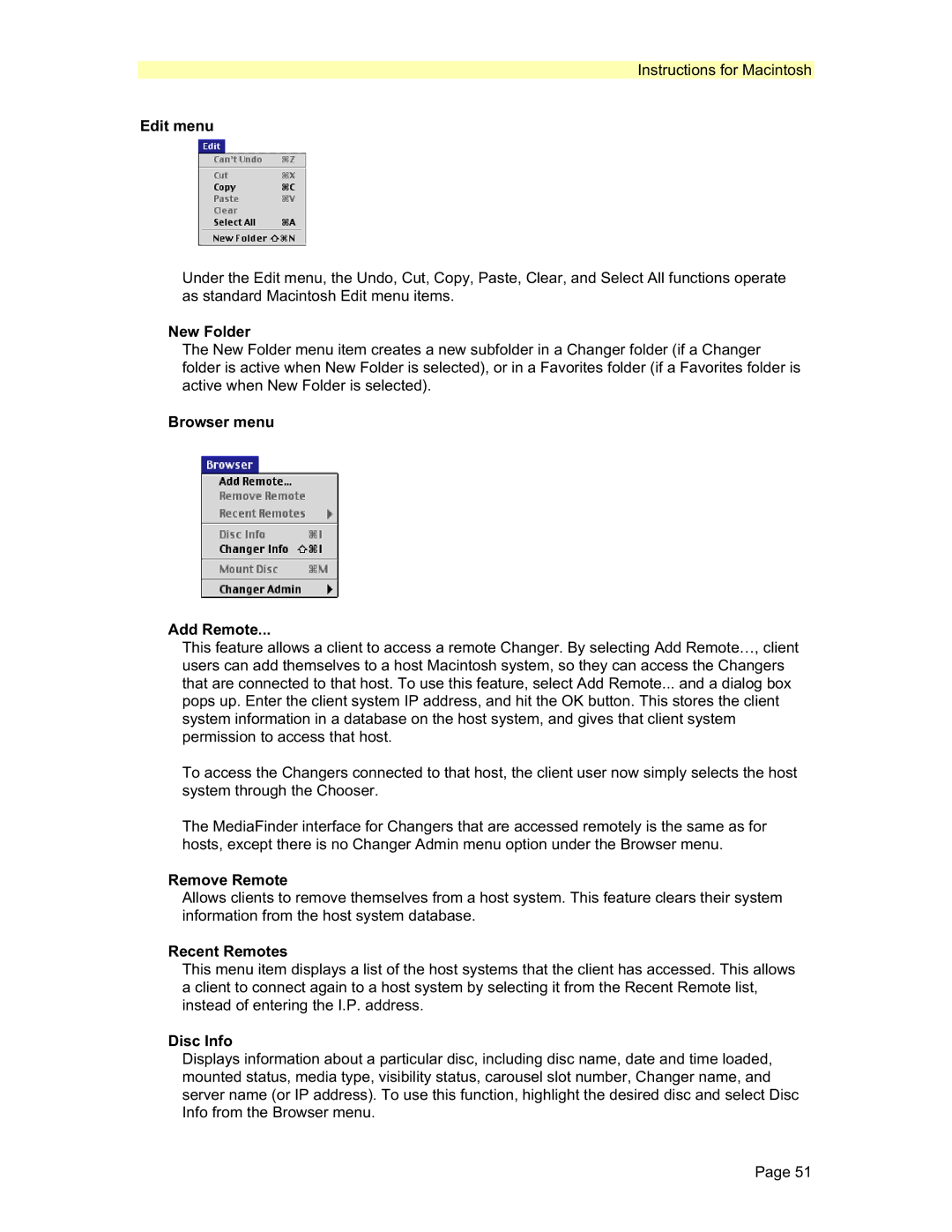 PowerFile R200, C200 Studio, C200S Edit menu, New Folder, Browser menu Add Remote, Remove Remote, Recent Remotes, Disc Info 