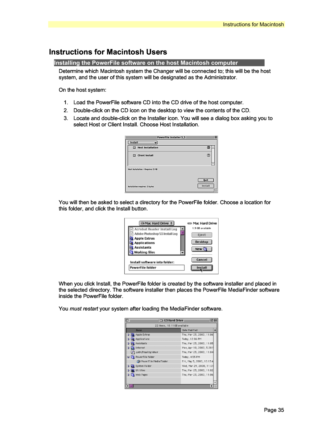 PowerFile C200 Studio, R200, C200S manual Instructions for Macintosh Users 