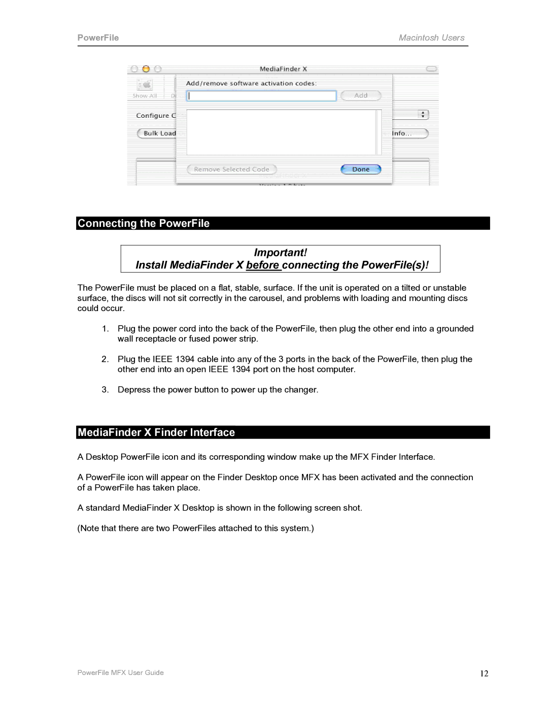 PowerFile C200 manual Connecting the PowerFile, MediaFinder X Finder Interface 