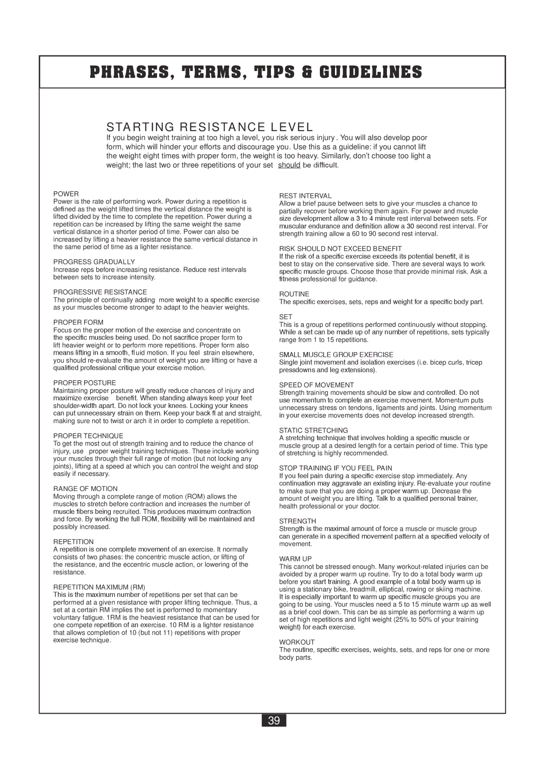 Powerline P2X manual Starting Resistance Level 