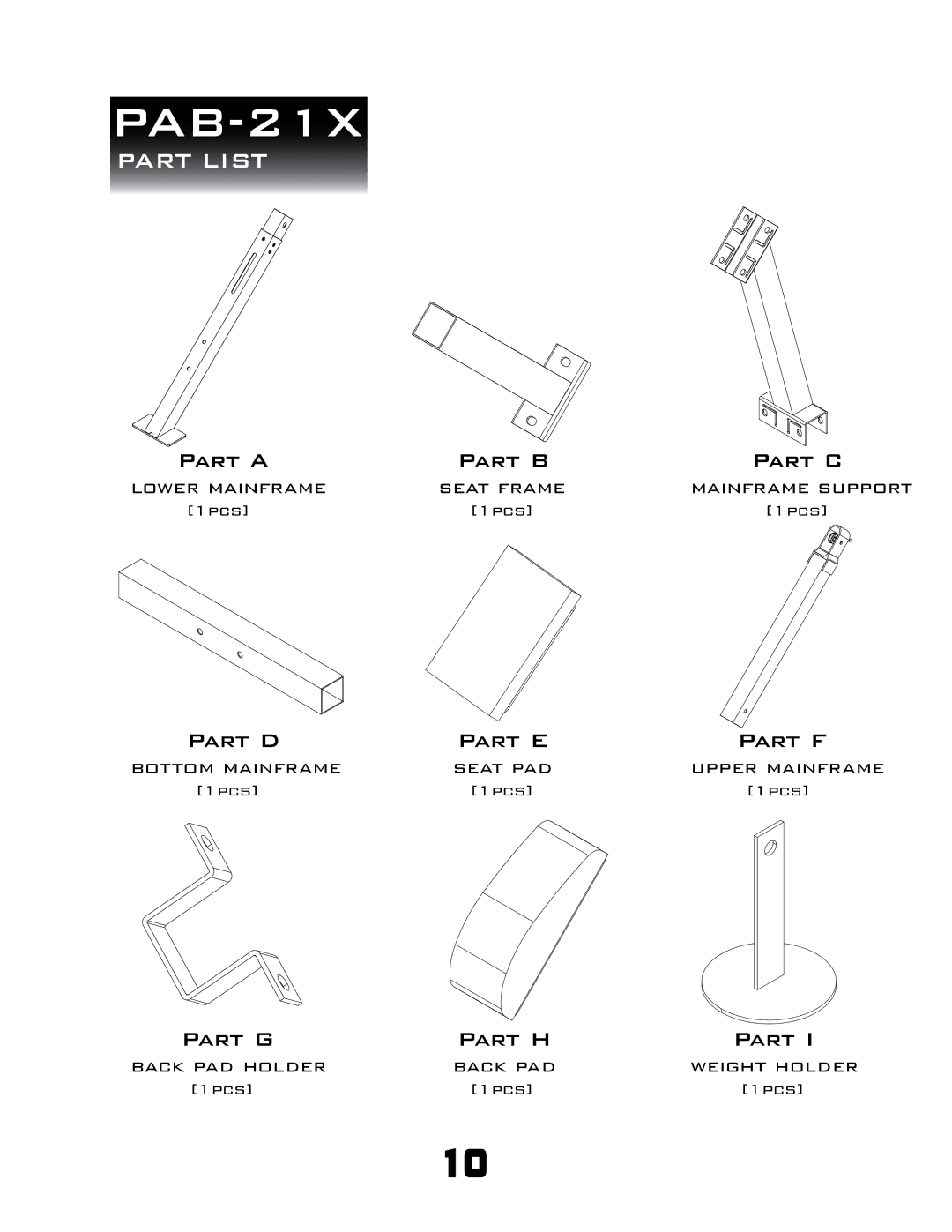 Powerline powerline ab-bench manual Part List 