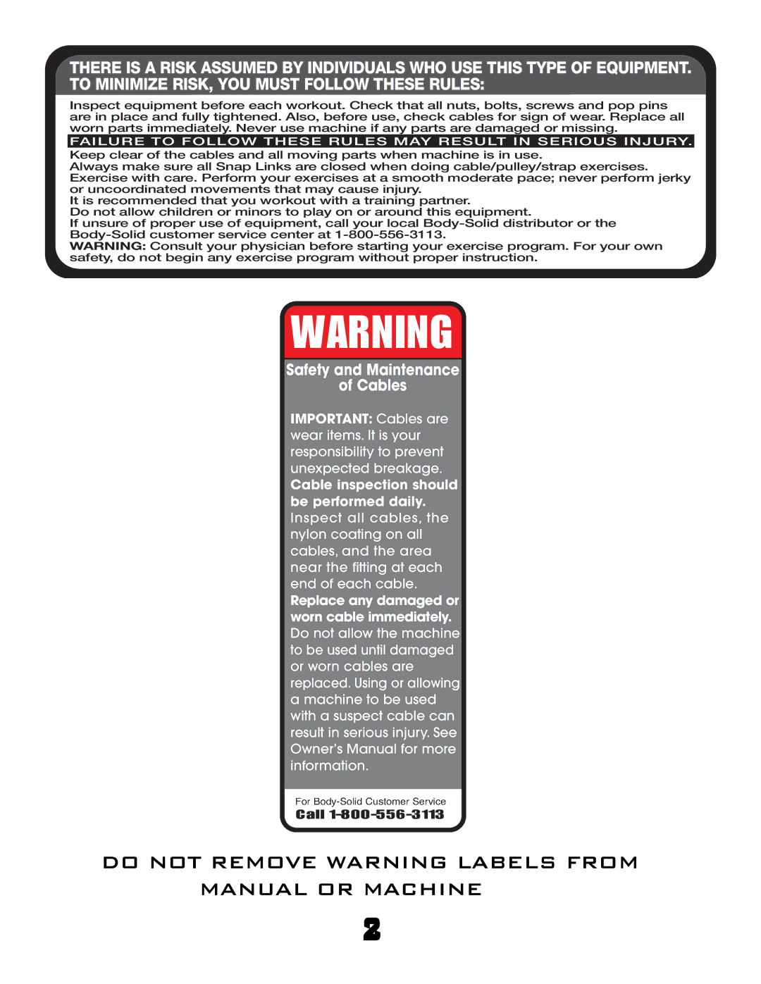 Powerline powerline ab-bench manual Do not Remove Warning Labels from Manual or Machine 