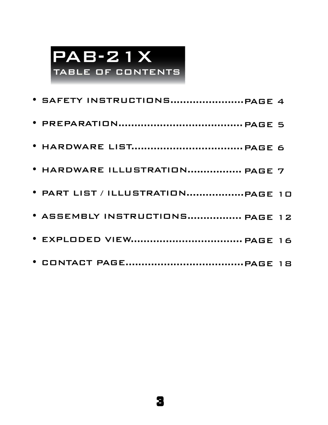 Powerline powerline ab-bench manual Table of Contents 