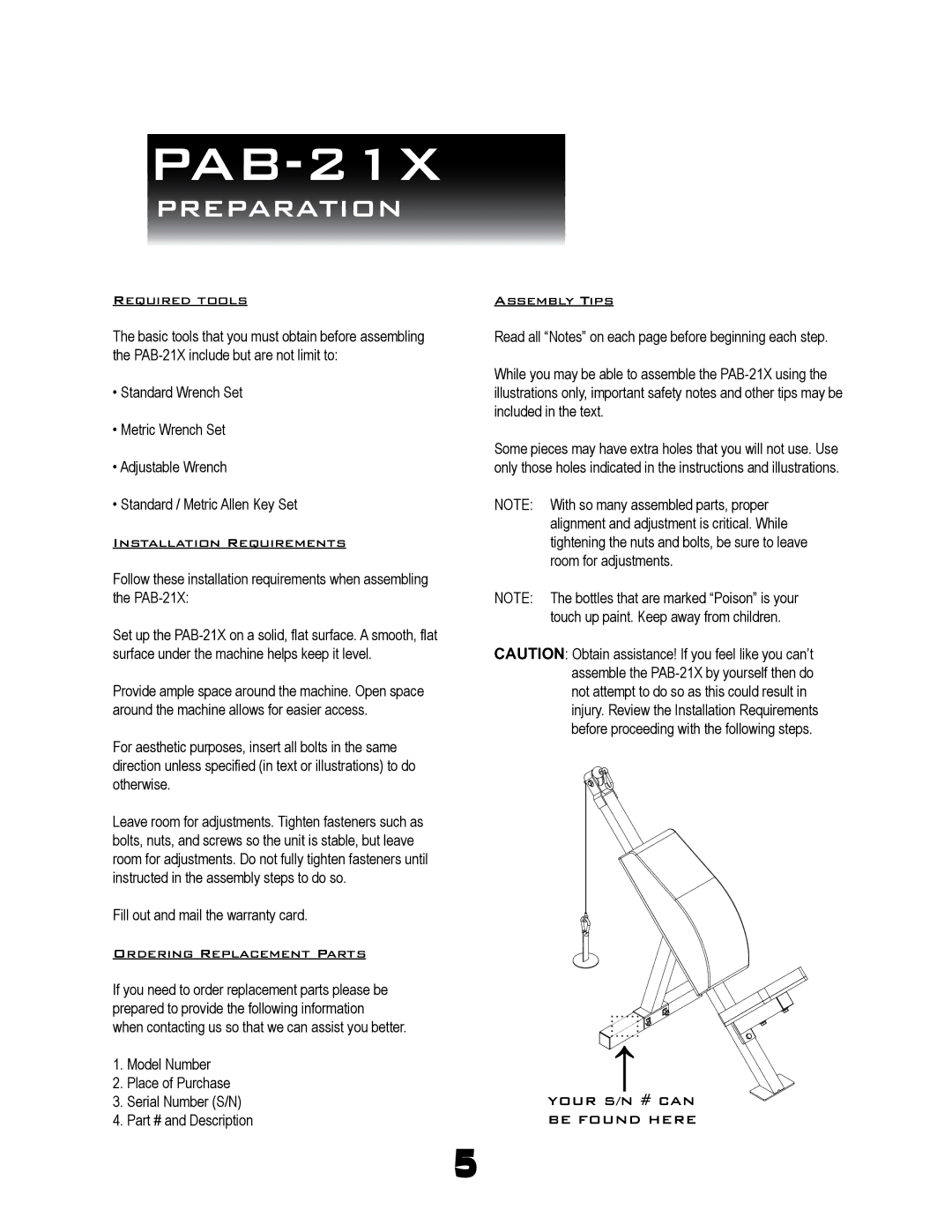 Powerline powerline ab-bench manual Preparation 