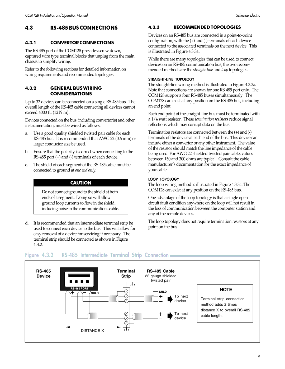 PowerLogix COM128 RS-485 BUS Connections, Convertorconnections, General BUS Wiring Considerations, Recommendedtopologies 